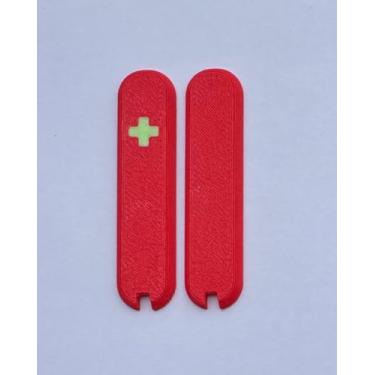 Imagem de Capas de substituição para balanças Victorinox alças de plástico de 58 mm com pinças, compartimentos para palitos e cruz brilhante (vermelha)