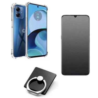 Imagem de Kit Capa + Película Fosca Privacidade + Suporte Anel para MOTO G14 - M