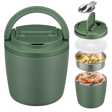 Imagem de MAXSO Recipiente para almoço de 1,134 g para adultos, pote de comida isolado a vácuo, térmico de sopa para comida quente, caixa térmica bento, tampa com fivela à prova de vazamento de boca larga com