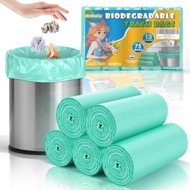 Imagem de Sacos de lixo de 13 galões de altura para cozinha - sacos de lixo grandes biodegradáveis verdes transparentes sem cheiro sacos de lixo à prova de vazamento forros de lata para escritório, quarto