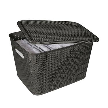 Imagem de Caixa Organizadora São Bernardo Rattan em Plástico Preta 20L