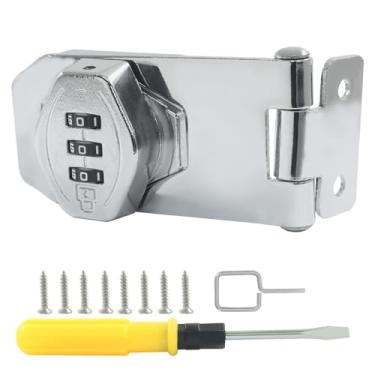 Imagem de HARSKIYER Fechaduras de ferrolho rotativo com senha mecânica, fechadura de combinação sem chave de 3 dígitos para portas de celeiro, galpão, armário, cerca, gaveta, armário (prata, 7,6 cm)