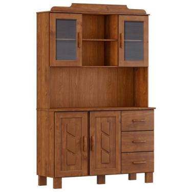 Imagem de Armário de Cozinha Rústico Com Cristaleira 4 Portas 3 Gavetas Lorie F0