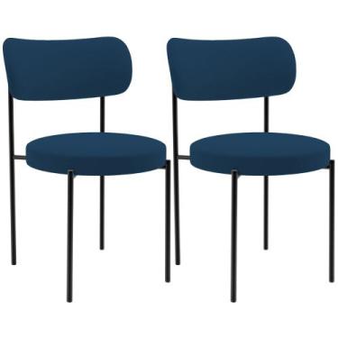Imagem de Kit 02 Cadeiras Estofadas Para Sala De Jantar Louise L02 Suede Azul Ma