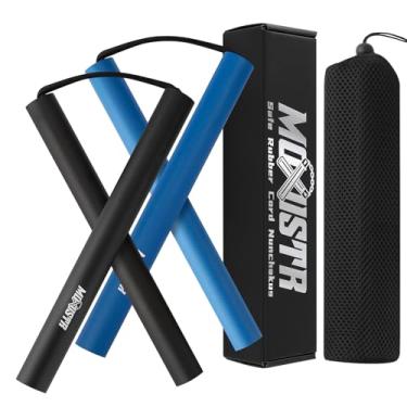Imagem de MOXIISTR Cordão de espuma de borracha seguro Nunchakus Karate Nunchucks atualizado para iniciantes prática e treinamento, pacote com 2 (preto curto, azul curto)