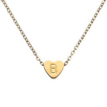 Imagem de PATIKIL Colar de coração com inicial para mulheres, banhado a ouro 18K, corrente de aço inoxidável delicada, nome personalizado, letra B, colares com pingente para mulheres, joias, presentes, tom