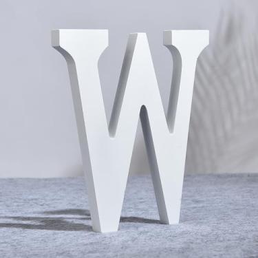 Imagem de AOOLADA Letra W de madeira de 20 cm para decoração de parede, letras grandes de madeira branca para artesanato DIY e decoração de festa de aniversário de casamento, letras do alfabeto em pé pintáveis