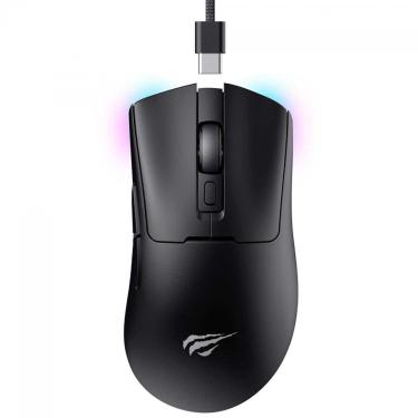 Imagem de Mouse Gamer Sem Fio Havit MS966WB - Sensor Pixart 12000dpi - RGB - Bluetooth / USB / 2.4GHz - Preto-Unissex