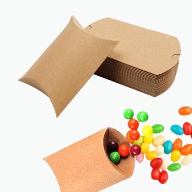 Imagem de icyhey 40 caixas de presente de travesseiro com janelas, caixa de embalagem de mini travesseiro de papel kraft, caixa de lembrancinha criativa dobrável (amarelo-1)