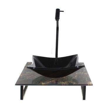 Imagem de Kit Cuba Vidro Quadrada 10Mm Tampo Vidro 40Cm X 40Cm Mármore