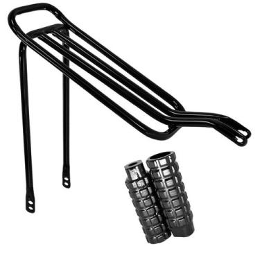 Imagem de Garupa Bagageiro Para Bike Articulado Preto Com Par de Trolinha Apoio 