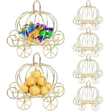 Imagem de Tofficu Caixas de doces elegantes para carrinhos de abóbora, 5 peças - lembrancinhas de casamento de metal dourado para decoração de festa para chá de bebê, Halloween, 11 x 7 cm