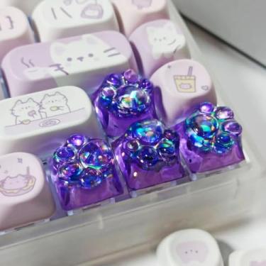 Imagem de Elacgap Capa de teclado Cat Claw Cute Drip Glue Backlight Keycaps DIY ESC substituição para teclado mecânico Cherry MX Gaming (4 teclas, roxo escuro)