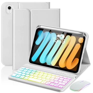 Imagem de EAMPANG Capa com teclado e mouse para iPad mini 7th (A17 Pro, 2024)/6ª geração, 21.1 cm, 7 cores, arco-íris, retroiluminação, destacável, USB-C teclado magnético com slot para caneta para iPad mini 6