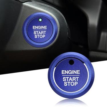 Imagem de TOMALL Acabamento de alumínio da tampa do botão de partida do motor compatível com Ford Ranger Raptor/Laria/XLT 2024 2025 acessórios de decoração de anel de tampa de ignição interior do carro (azul)