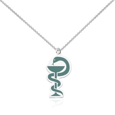 Imagem de WUSUANED Colar de cobra e tigela com símbolo de farmácia, presente de farmacêutico, presentes de cobras médicas, presentes de saúde, Large, Aço inoxidável, Sem Pedra Preciosa