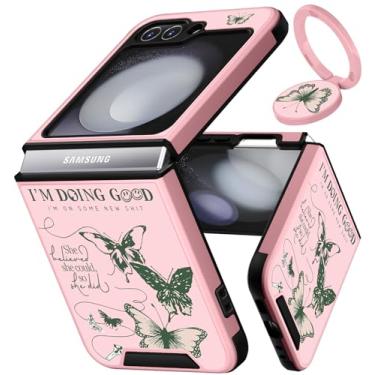 Imagem de Funermei (2 em 1 para Samsung Galaxy Z Flip 5 Case Butterfly Women Girls Cute Phone Cover Girly Pretty Fashion Green Design com Suporte de Anel Luxo Estético Funda para Samsung Z Flip 5 Capas 6,7" (2023)