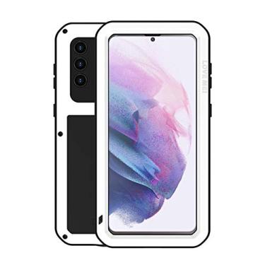 Imagem de Kowauri Capa para Galaxy S21 Plus, Super À Prova de Choque Silicone Metal Alumínio Gorilla Glass Armor Tank Capa protetora resistente Capa rígida para Samsung Galaxy S21 Plus 5G 6,7 polegadas 2021 (Branca)