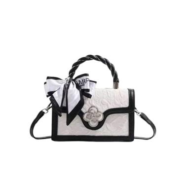 Imagem de RoseSeek Bolsa feminina com estampa de cereja e aba quadrada, alça ajustável, bolsa transversal com pingente de cereja, Floral preto, one_size