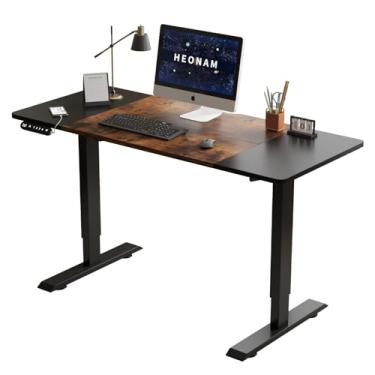 Imagem de HEONAM Mesa de computador de 139 cm com tomadas elétricas e portas USB, grande mesa de escritório para escritório em casa, mesa de escrita moderna com moldura resistente