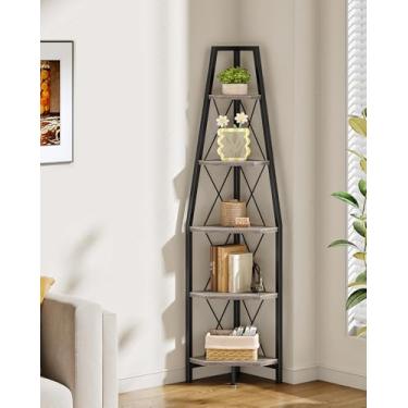 Imagem de CHOEZON Prateleira de canto de 5 camadas, estante de canto, prateleira de escada, rack de armazenamento de chão, suporte de exibição aberto, suporte de plantas, para sala de estar, quarto, estudo
