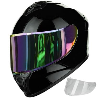 Imagem de AUBOA Capacetes de motocicleta para adultos, homens e mulheres, capacete de corrida de bicicleta de rua leve DOT com viseira extratransparente modelo AU-T801 preto brilhante, grande