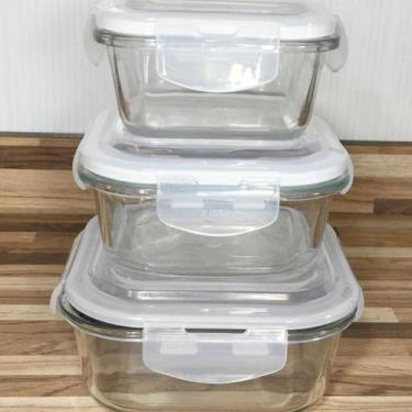 Imagem de Kit 3 Potes de Vidro 3 Tamanhos Frezeer Forno Quadrado  - QUALITY HOUS