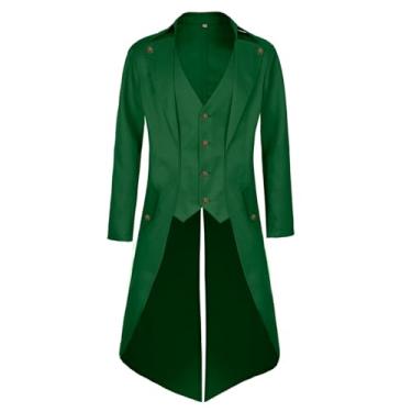 Imagem de MOFOVELY Masculino Casaco De Pirata, Jaqueta Steampunk, Fraque, Renascentista, Fantasia Chapeleiro Halloween (Gg, Verde)