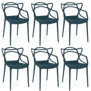 Imagem de Kit 6 Cadeiras De Jantar Allegra Design Empilhável - Azul Marinho