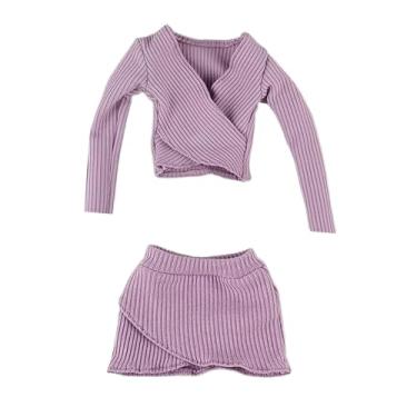 Imagem de Dynwave Top curto feminino em escala 1:6, saia curta, clássico, feito à mão, manga comprida, ajustado, para boneco de ação de 12 polegadas, acessório para, Roxo