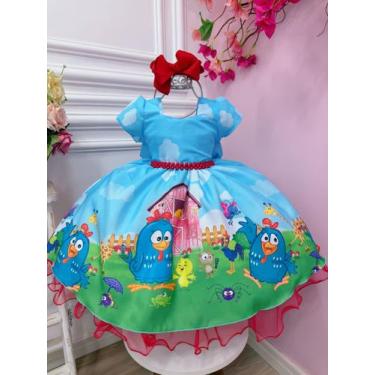 Imagem de Vestido Infantil Galinha Fazendinha Vermelha Azul Festas luxo festa - 