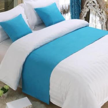 Imagem de Cachecol de corredor de cama de hotel, colchas de cor sólida, cobertas, lenços, protetor de lenços, capa protetora para quarto, hotel, decoração, Queen King, toalha de cama azul-3|fronha*1 45 x 45 cm