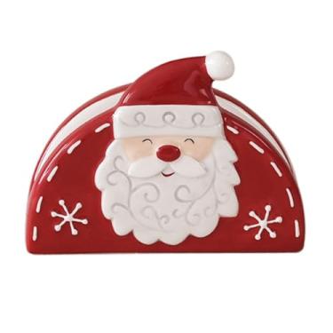 Imagem de Porta-guardanapos de cerâmica de Papai Noel - Linda decoração de cozinha de Natal feita à mão 1100 °C rack de guardanapo de cerâmica queimada