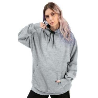Imagem de Moletom Feminino Blusa de Frio Liso Com Capuz E Bolso Canguru Relaxado-Feminino