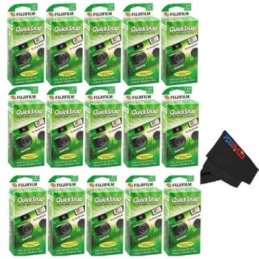 Imagem de Fujifilm Câmera descartável QuickSnap Flash 400 de 35 mm com pano de limpeza de microfibra PixiBytes... (15 pacotes (7 solteiros/1 pacote único))