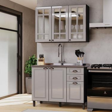 Imagem de Cozinha Compacta Firenze 6 Portas 2 Gavetas com Vidro 6171.159 Cinza/Titânio - Indékes