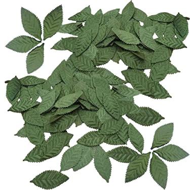 Imagem de Woohome 150 peças de tecido de folhas verdes de seda artificial folhas artificiais verdes folhas de rosa de seda para artesanato scrapbooking arranjos florais casa cozinha decorações de festa de casamento