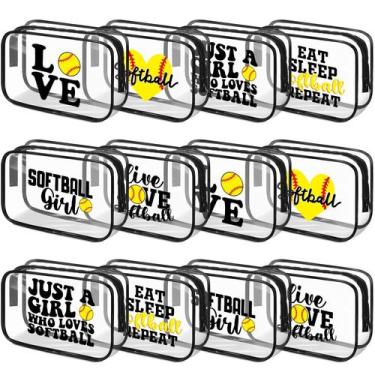 Imagem de Bolsa de maquiagem Reginary Softball, PVC transparente, 18x12x6cm, 12 