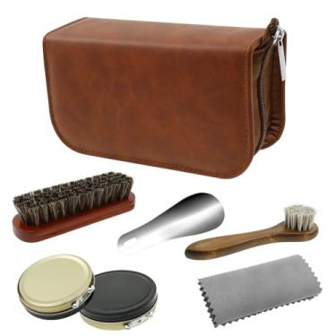 Imagem de Kit de brilho de sapatos de couro, conjunto de cuidados com botas de couro, kit de polimento de sapatos, conjunto de limpeza de sapatos, escova de crina de cavalo para uso masculino