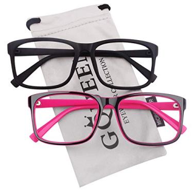 Imagem de GQUEEN Óculos transparentes falsos sem receita com armação retangular, 201512, Clássico - 2p preto e rosa preta, M