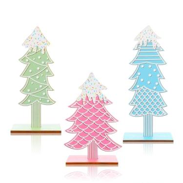 Imagem de Meooeck Decorações de árvore de Natal de mesa em pé pão de gengibre de madeira centros de mesa para mesa casa de fazenda decoração de Natal rústica com base (3 peças, fresco)