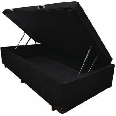 Imagem de Cama Box Baú Solteiro, 188x88x42 cm, Estrutura Blindada com Pistão a Gás (Suede Preto)