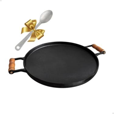 Imagem de Paejeira Disco de Arado em Ferro Fundido, 45cm, Alças de Madeira, para Paella e Carnes