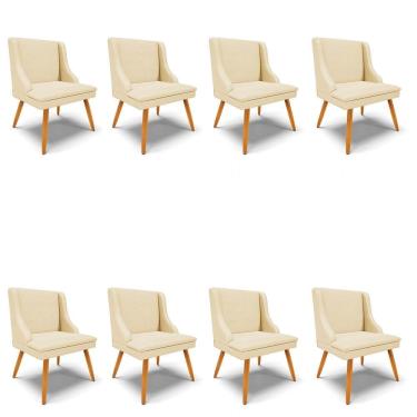 Imagem de Kit 8 Cadeiras Estofadas para Sala de Jantar Pés Palito Lia Veludo Off White Luxo - Ibiza