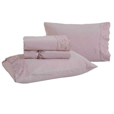 Imagem de Jogo de Cama King Bordado Inglês Rozac Golden Rosa (2 Lençois e 2 Fronha)