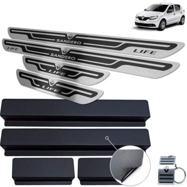 Imagem de Soleira Aço Inox Renault Sandero Life Preto Alto Relevo