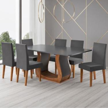 Imagem de Mesa de Jantar 6 Lugares Amarena Mel/Cinza/Veludo Cinza - Viero Móveis