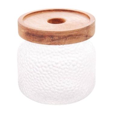 Imagem de Pote de vidro martelado petra com tampa madeira acácia 350ml