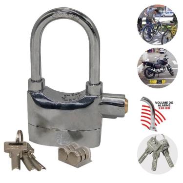 Imagem de Cadeado motocicleta com alarme sonoro antifurto e chaves