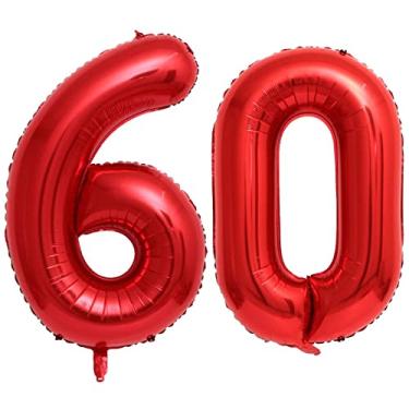 Imagem de Balões vermelhos de 101 cm, 60 números, gigantes, jumbo, 60 folhas, número de hélio, balões digitais vermelhos de aniversário de 60 anos, festa de aniversário, 60 anos, eventos, decorações de festa, suprimentos